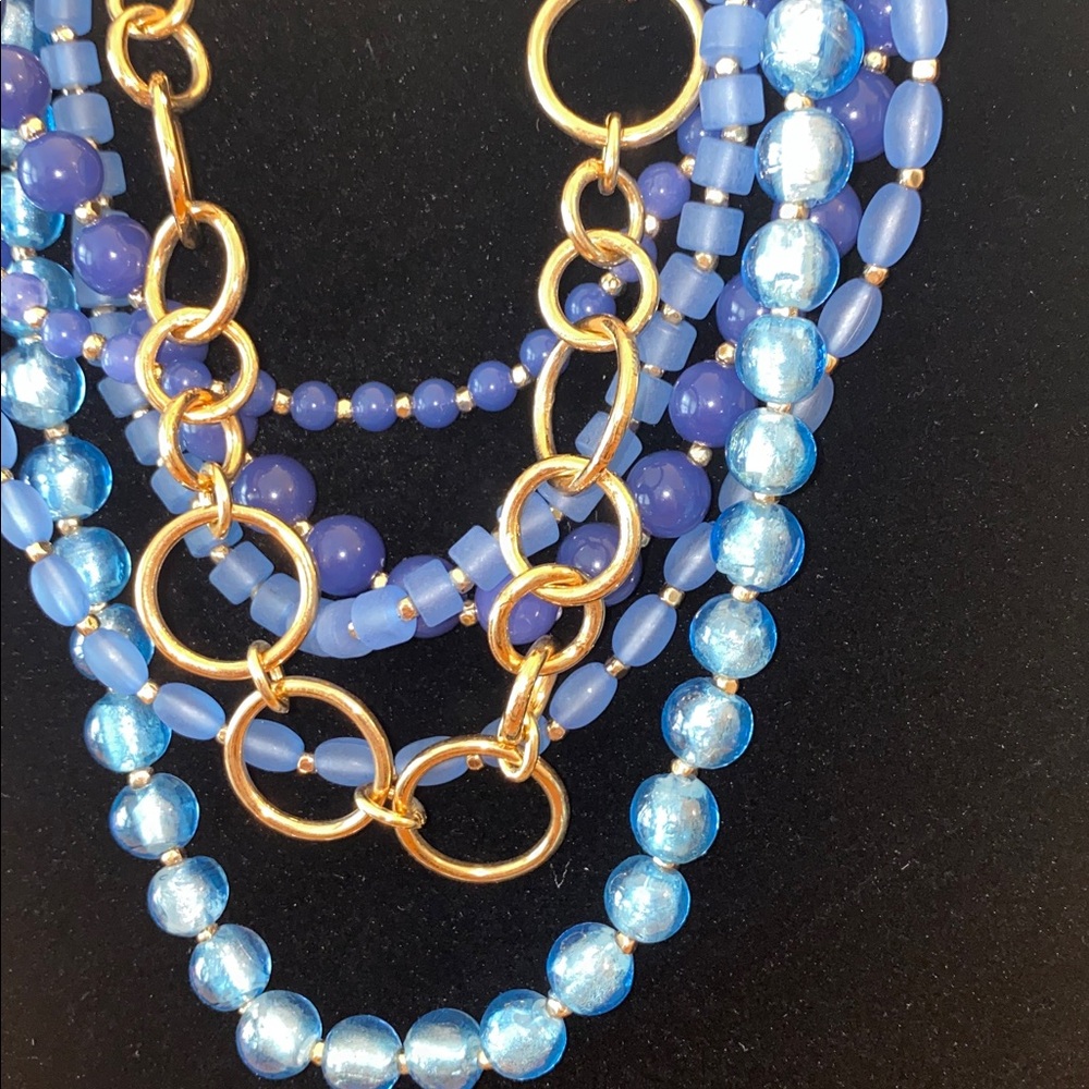 Chunky Statement Blue Beaded Multi-Strand Necklac… - image 5